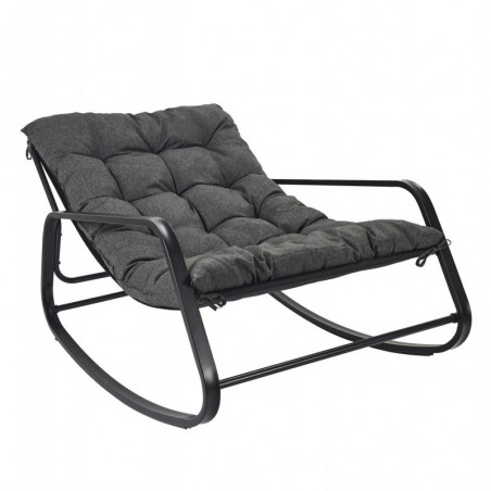 Fauteuil à bascule avec coussin "Miami" - Gris et noir - L 92 x H 69 x P 130 cm