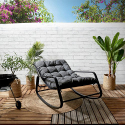 Fauteuil à bascule avec coussin "Miami" - Gris et noir - L 92 x H 69 x P 130 cm