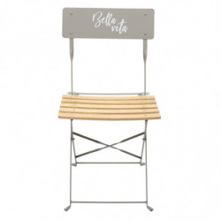 Chaise pliante "Bella Vita" en métal et bois de pin - Taupe - L 42 x H 81 x P 48 cm