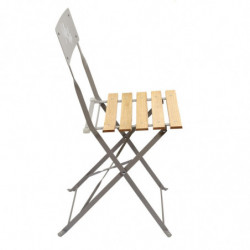 Chaise pliante "Bella Vita" en métal et bois de pin - Taupe - L 42 x H 81 x P 48 cm
