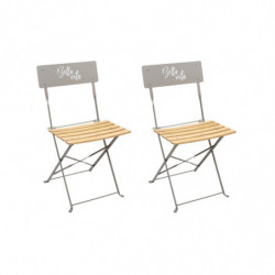 Lot de 2 chaises pliantes "Bella Vita" en métal et bois de pin - Taupe - L 42 x H 81 x P 48 cm