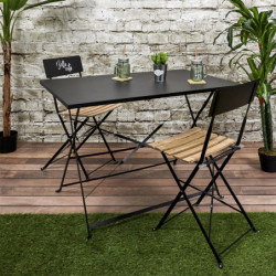 Table à manger d'extérieur pliante rectangle en inox - Noir - L 110 x H 71 x P 70 cm