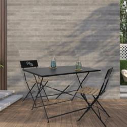 Table à manger d'extérieur pliante rectangle en inox - Noir - L 110 x H 71 x P 70 cm