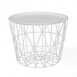Table coffre filaire ronde en métal - Blanc - H 40 x D 52,5 cm