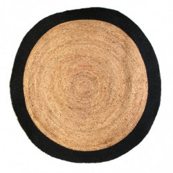 Tapis rond en jute avec bordure - Beige et noir - D 120 cm