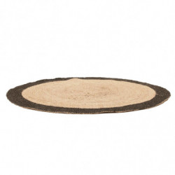 Tapis rond en jute avec bordure - Beige et noir - D 120 cm