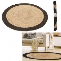 Tapis rond en jute avec bordure - Beige et noir - D 120 cm