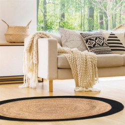 Tapis rond en jute avec bordure - Beige et noir - D 120 cm