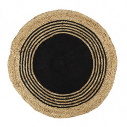 Tapis rond en jute et coton à spirales - Beige et noir - D 90 cm