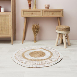Tapis rond en jute à spirales - Beige et blanc - D 90 cm