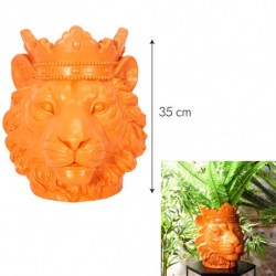 Cache pot tête de lion couronné en magnesia - Orange - H 35 x D 30 cm