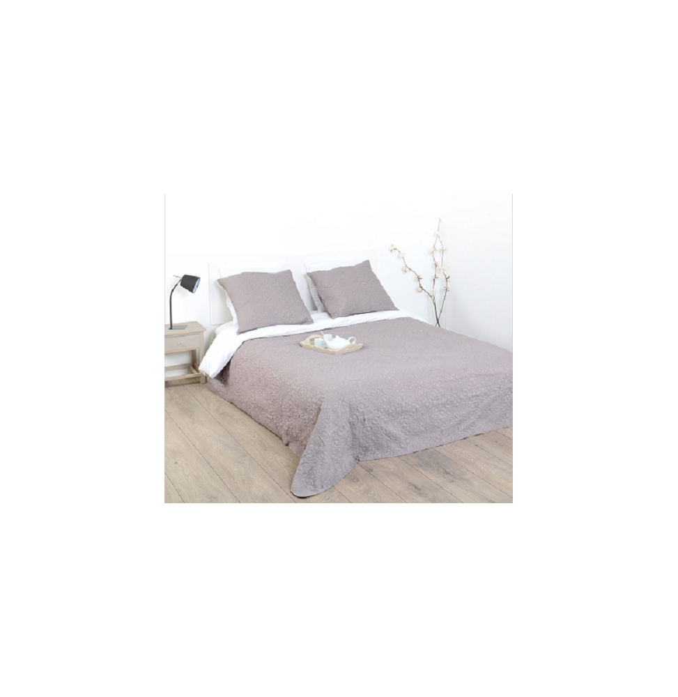 Dessus de lit et 2 taies d'oreillers arabesques - 240 x 260 cm - Taupe