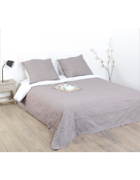 Dessus de lit et 2 taies d'oreillers arabesques - 240 x 260 cm - Taupe