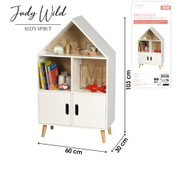 Bibliothèque maison avec 3 niches et 2 portes "Dream" en bois - Blanc/Beige - H 103 x L 60 x P 30 cm