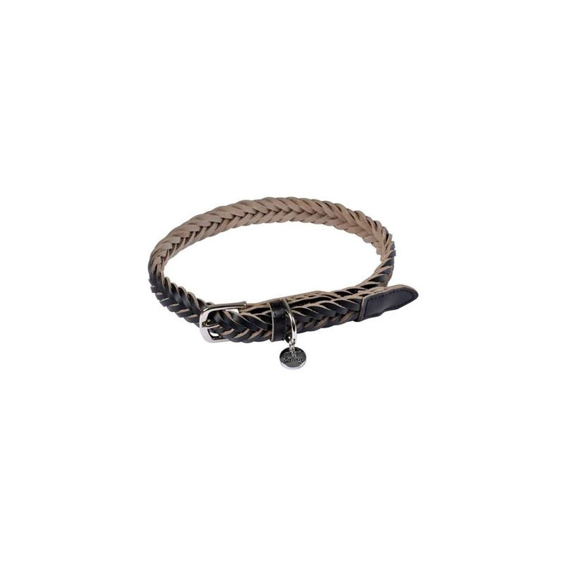 Collier règlable en cuir tressé pour chien - Noir - Taille L (de 50 à 70 cm)