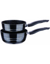 Set de 2 casseroles Ø 18/20 cm avec couvercle silicone universel - Revêtement effet marbre - Noir