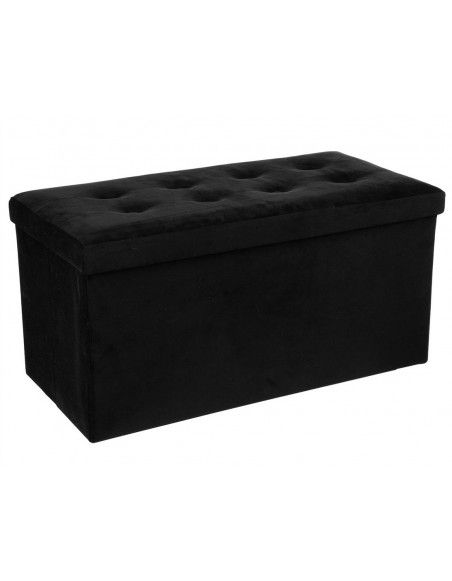 Pouf rectangle - Noir - Coffre de rangement