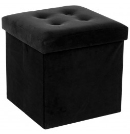 Pouf velours - Noir - Coffre de rangement pliable