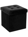 Pouf velours - Noir - Coffre de rangement pliable