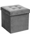 Pouf velours - Gris - Coffre de rangement pliable