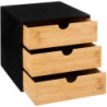 Tour de rangement à 3 tiroirs pour bureau en bambou - Noir/Beige - 25 x 25 cm