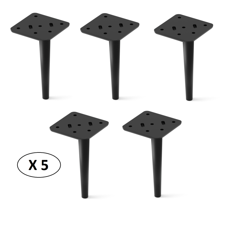 Lot de 5 pieds universels en métal pour meuble - Noir - H 15 cm