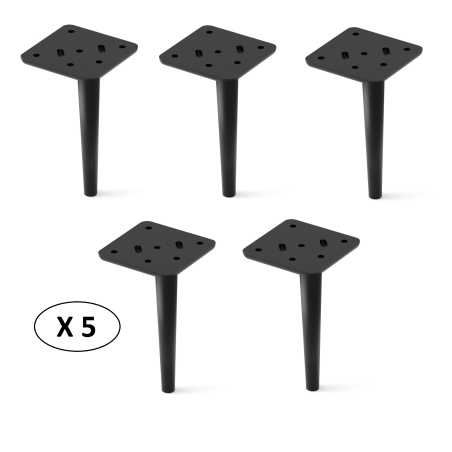 Lot de 5 pieds universels en métal pour meuble - Noir - H 15 cm