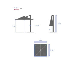 Parasol décentré "Manoa" - Bleu canard - L 2,5 x P 2,5 m