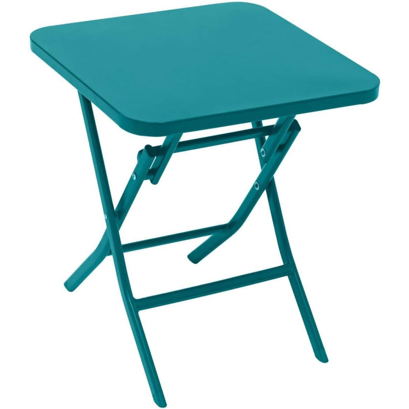 Table basse dappoint pliante en acier "Greensboro" - Bleu canard - L 40 x l 40 x H 45 cm