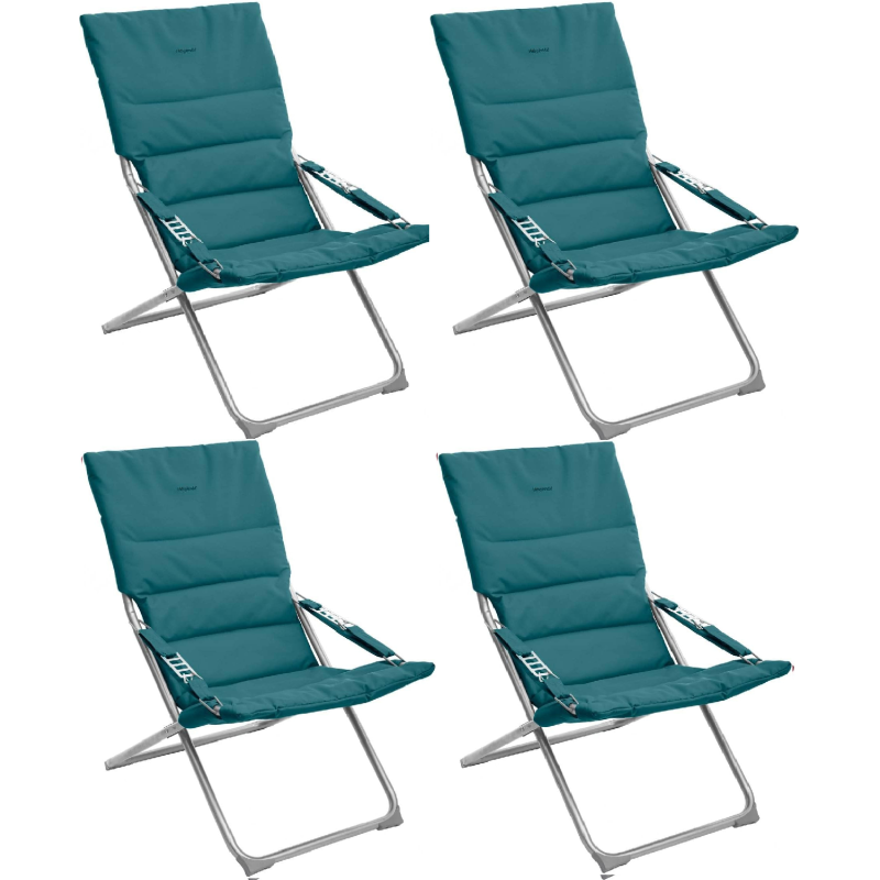 Lot de 4 Fauteuils pliants de jardin relax "Milos" - Bleu canard - L 62 x P 92 x H 83 cm