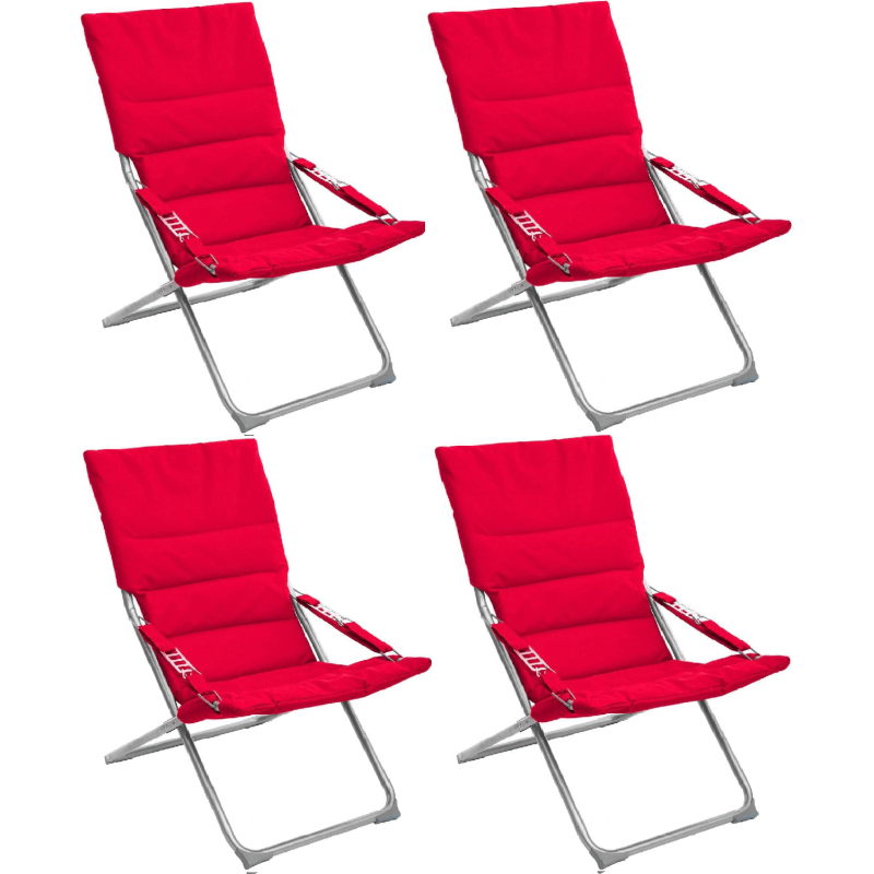 Lot de 4 Fauteuils pliants de jardin relax "Milos" - Rouge - L 62 x P 92 x H 83 cm