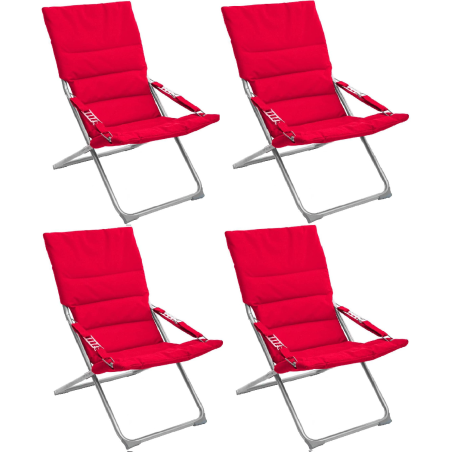 Lot de 4 Fauteuils pliants de jardin relax "Milos" - Rouge - L 62 x P 92 x H 83 cm