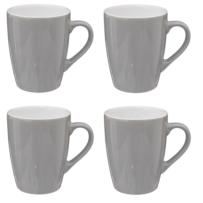 Lot de 4 mugs en faïence - Gris - 38 cl