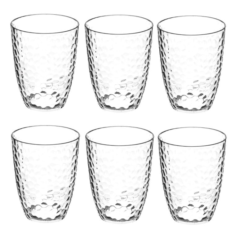 Lot de 6 gobelets en plastique martelé - Transparent - 38 cl