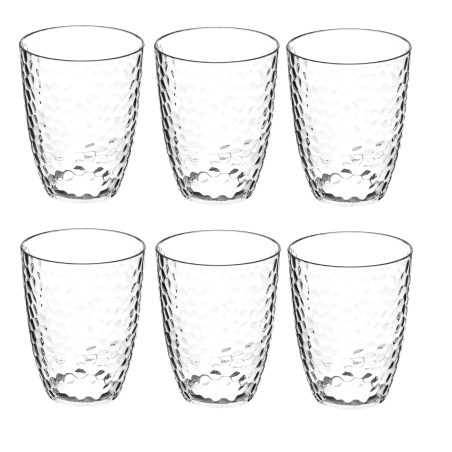 Lot de 6 gobelets en plastique martelé - Transparent - 38 cl