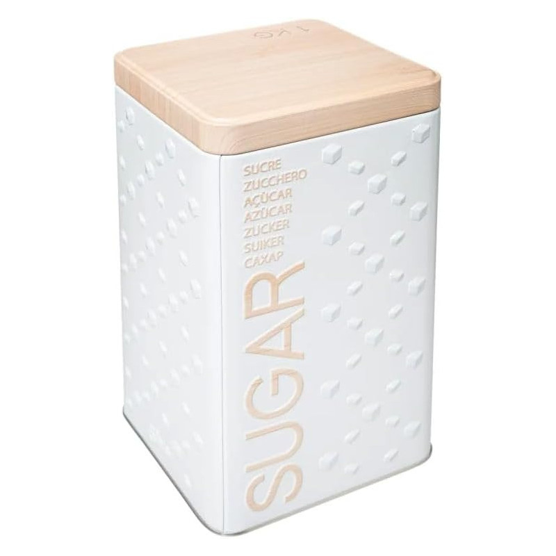 Boîte à sucre en métal "Scandi Edition" - Blanc/Beige - L 10,6 x l 10,6 x H 18,4 cm
