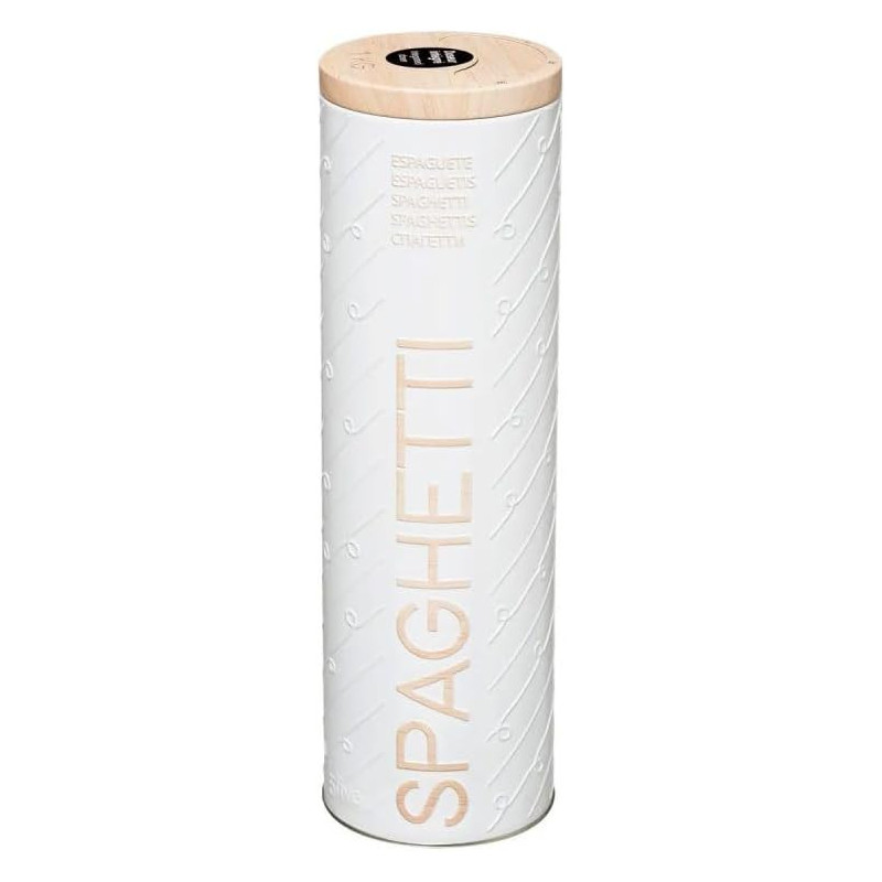 Boîte à spaghettis en métal avec couvercle doseur "Scandi Edition" - Blanc/Beige - D 8,4 x H 28 cm