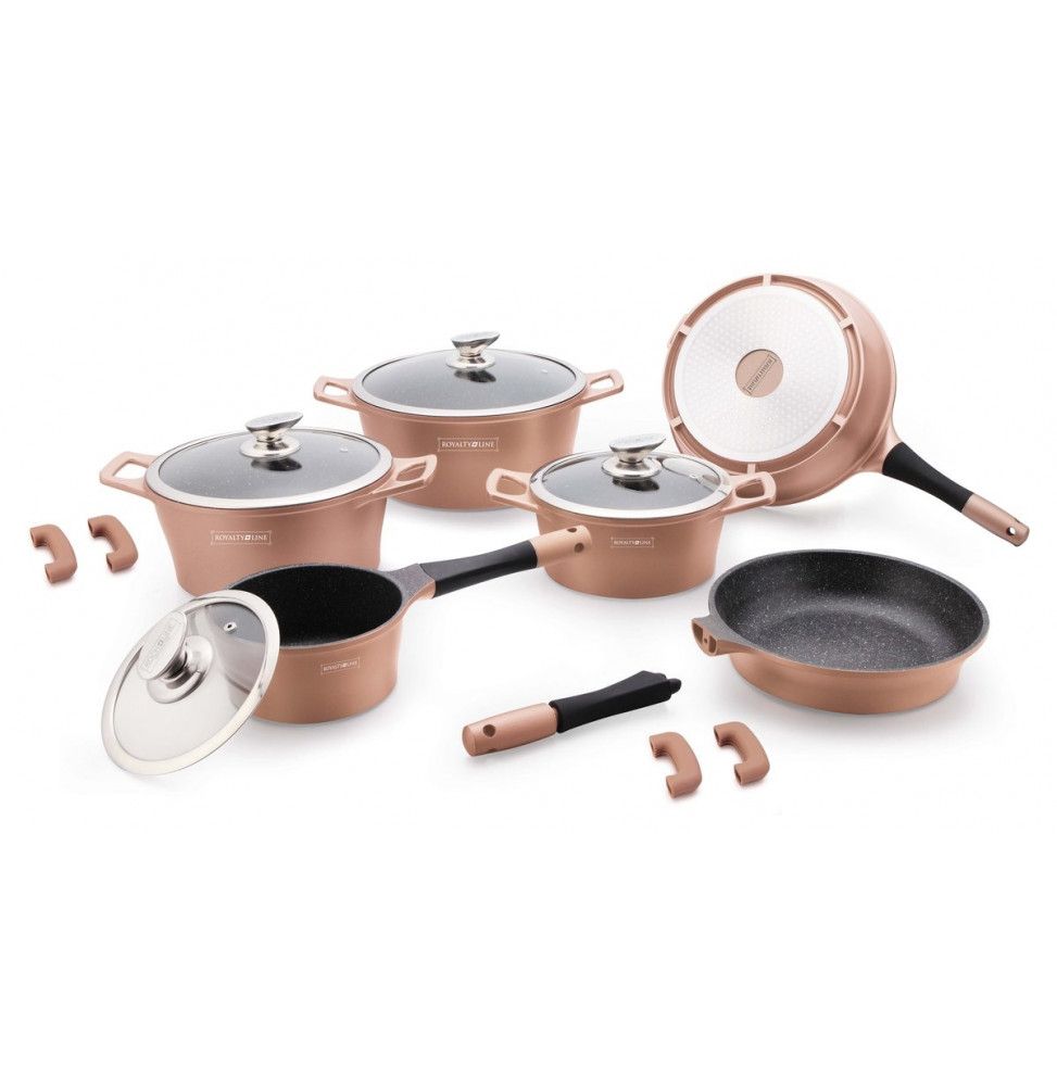 Batterie de cuisson complète effet marbre - 17 pièces - Tous feux - Cuivre