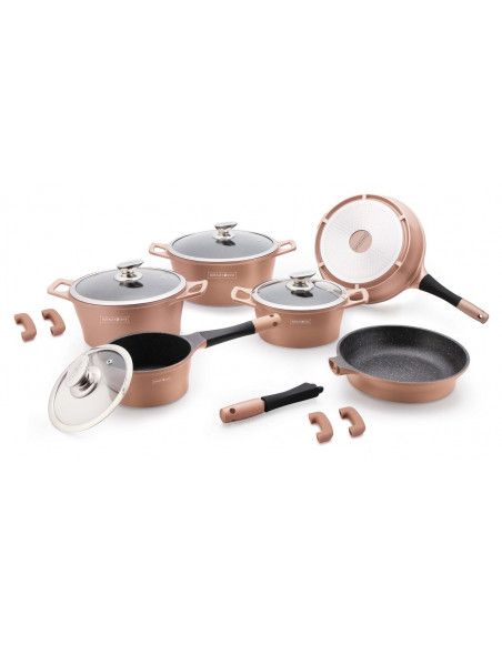 Batterie de cuisson complète effet marbre - 17 pièces - Tous feux - Cuivre