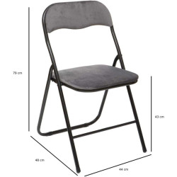 Chaise pliante en velours - Gris - H 79 cm