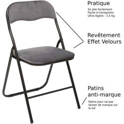 Chaise pliante en velours - Gris - H 79 cm