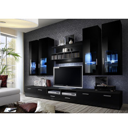 Ensemble meuble TV mural  - LYRA NIGHT - 300 cm  x 190 cm x 45 cm - Noir