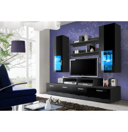 Ensemble meuble TV mural  - MINI - 200 cm x 190 cm x 45 cm - Noir