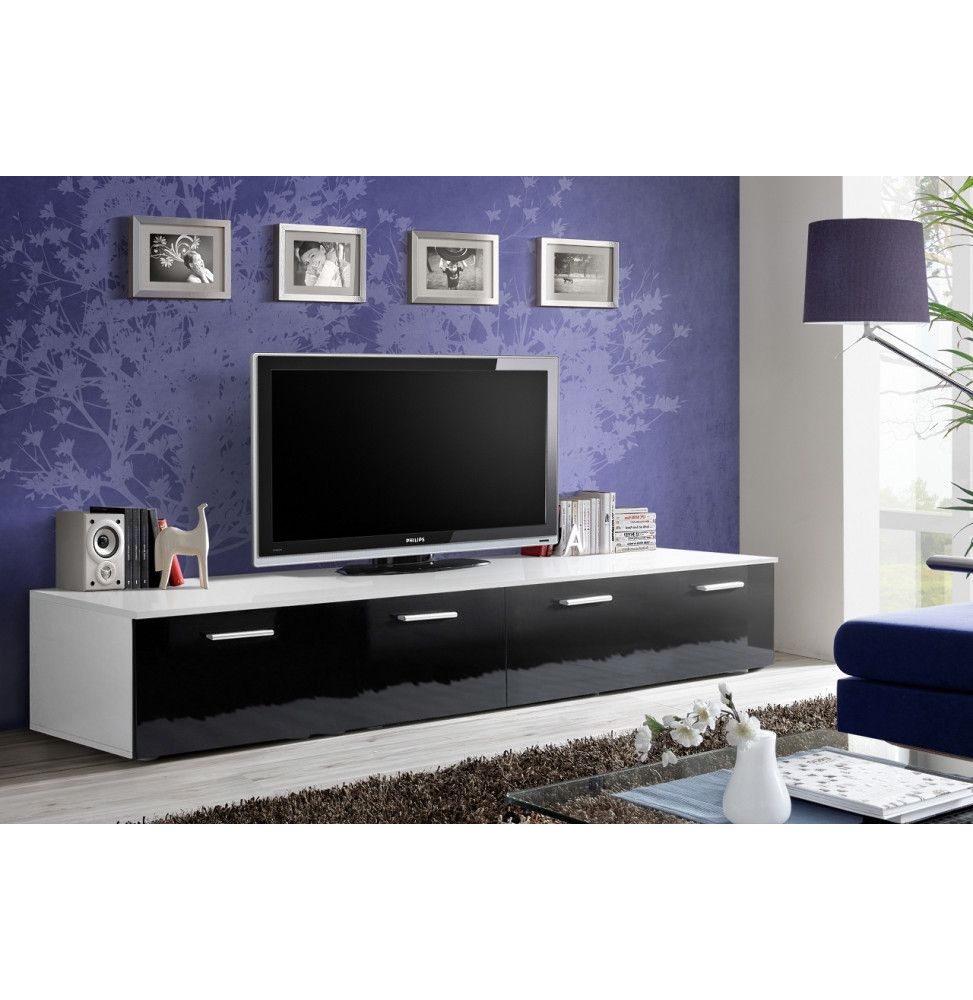 Banc TV - DUO - 200 cm x 35 cm x 45 cm - Blanc et noir
