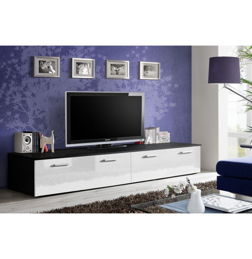 Banc TV - DUO - 200 cm x 35 cm x 45 cm - Noir et blanc