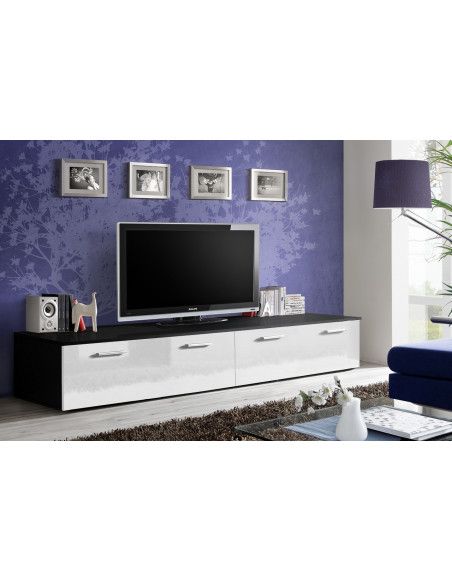 Banc TV - DUO - 200 cm x 35 cm x 45 cm - Noir et blanc