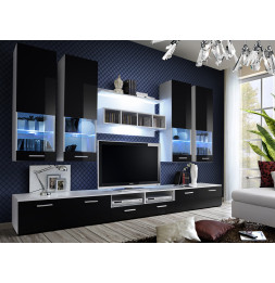 Ensemble meuble TV mural  - Dorade - L 100 cm - 5 éléments - Blanc et noir