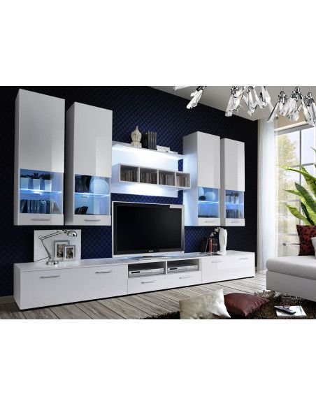 Ensemble meuble TV mural  - Dorade - L 100 cm - 5 éléments - Blanc