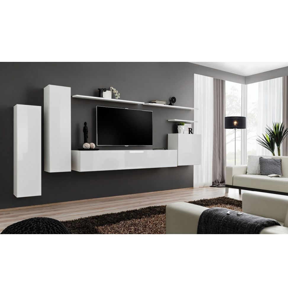 Ensemble meuble TV mural  - Switch I - 330 cm  x 160 cm x 40 cm - Blanc