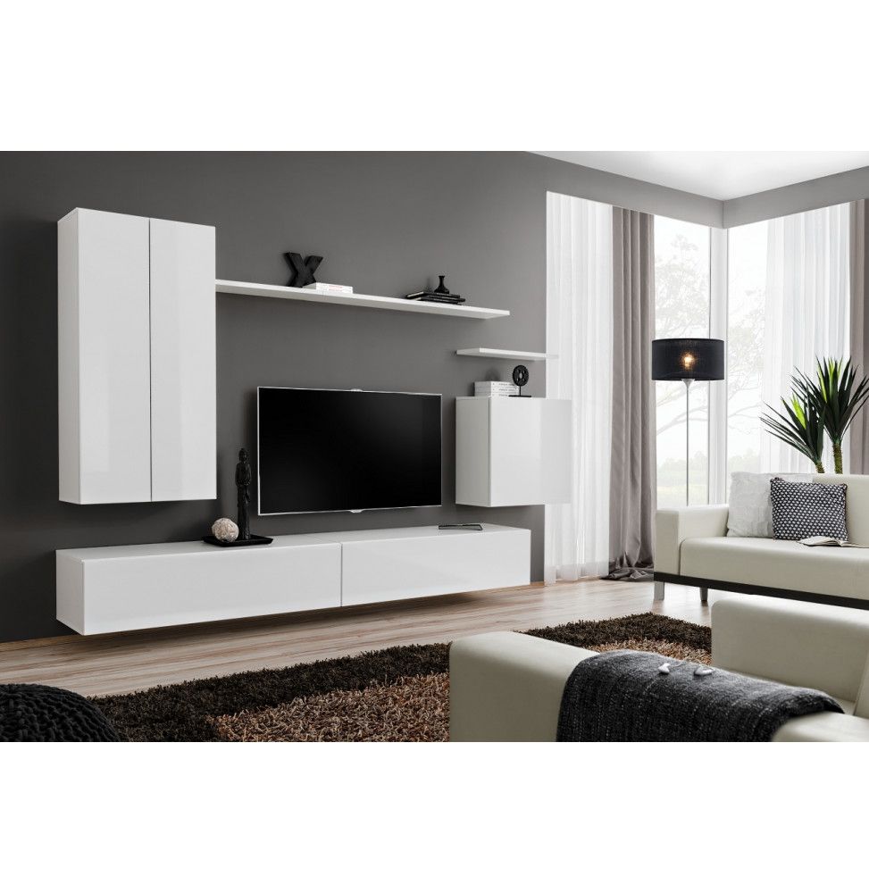 Ensemble meuble TV mural  - Switch II - 270 cm x 160 cm x 40 cm - Blanc